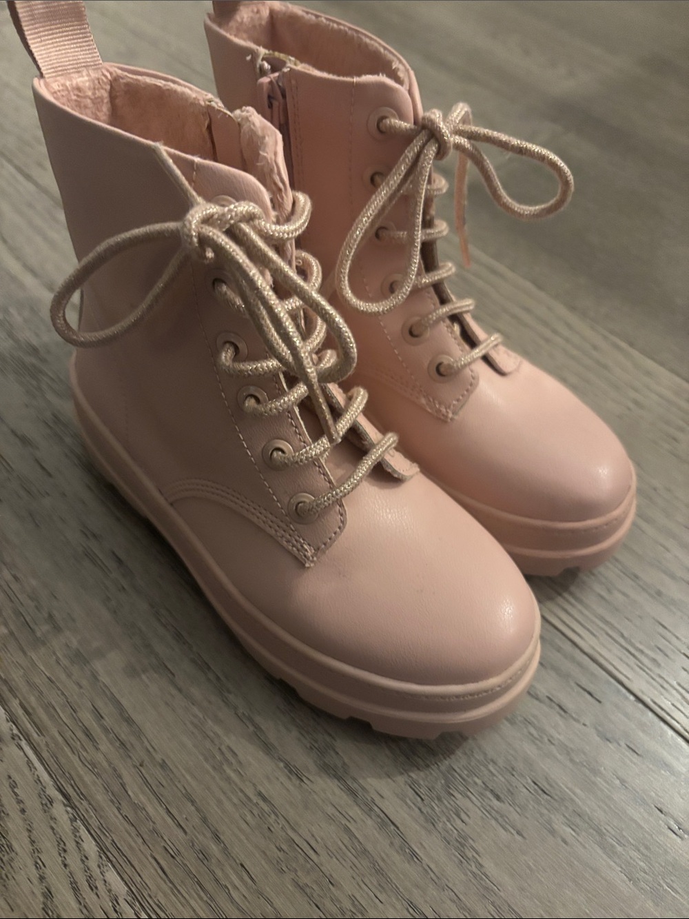 H&M Light Pink Lace-Up Kids Combat Boots with Side Zip size 12